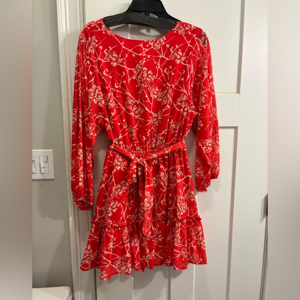 Red Floral Long Sleeve Dress
